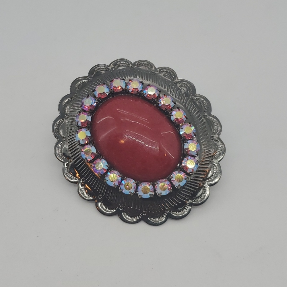 JUMBO RED JADE RHINESTONE CONCHO RING